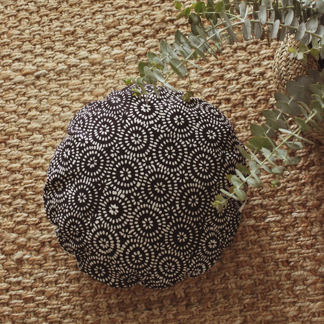 Batik Decorative Round Pillow Cover 16", Dark Navy