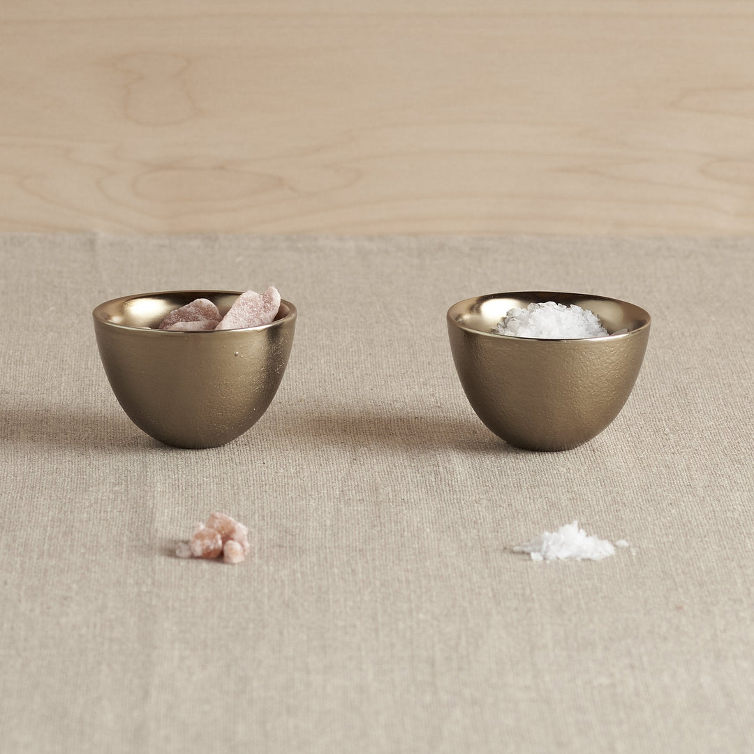 Handmade Set of Two Pinch Bowls, Antique Brass