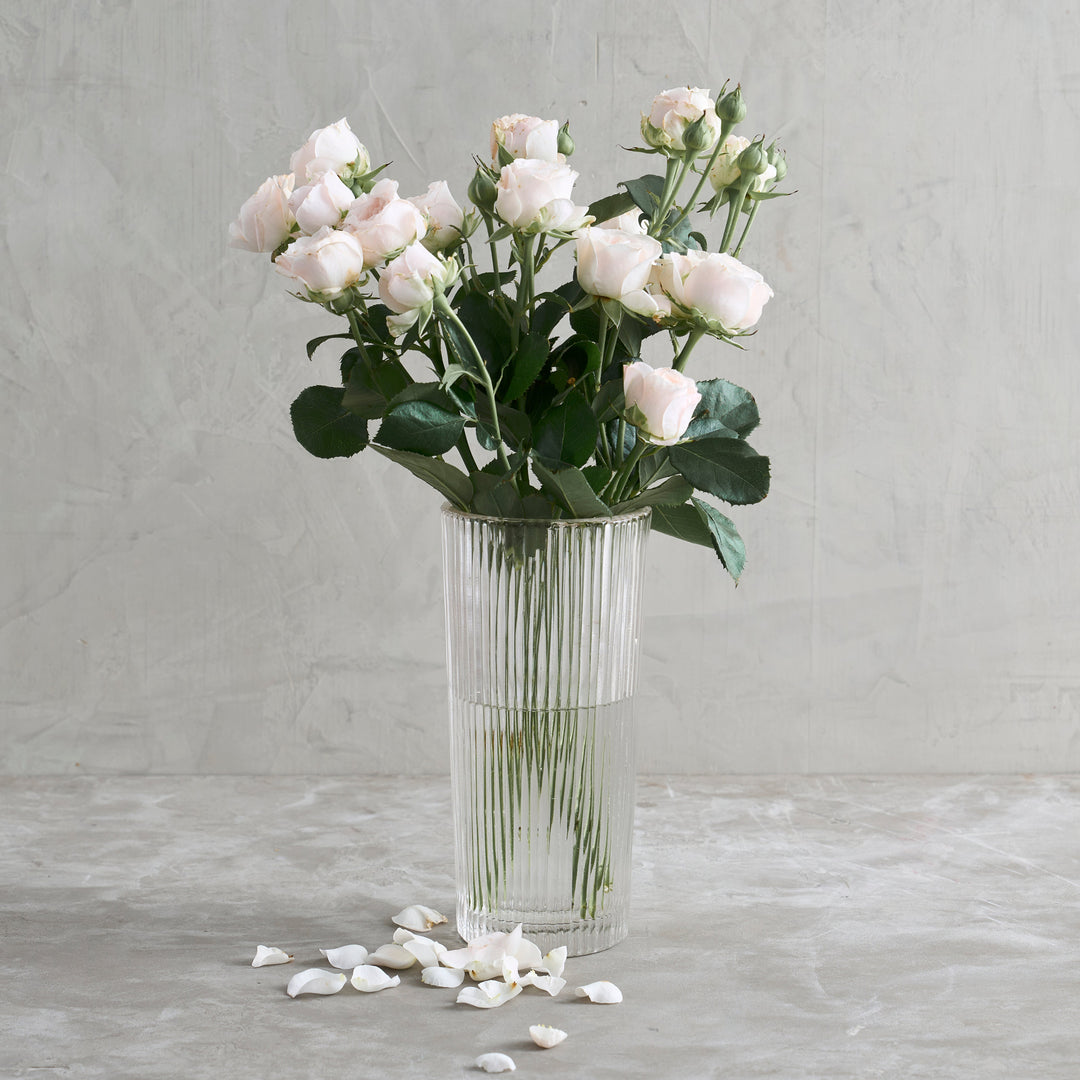 Hand-Carved Glass Column Vase, Ribbed
