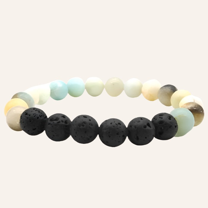 Stone Beads Diffuser Bracelet, Amazonite & Black Lava Stones