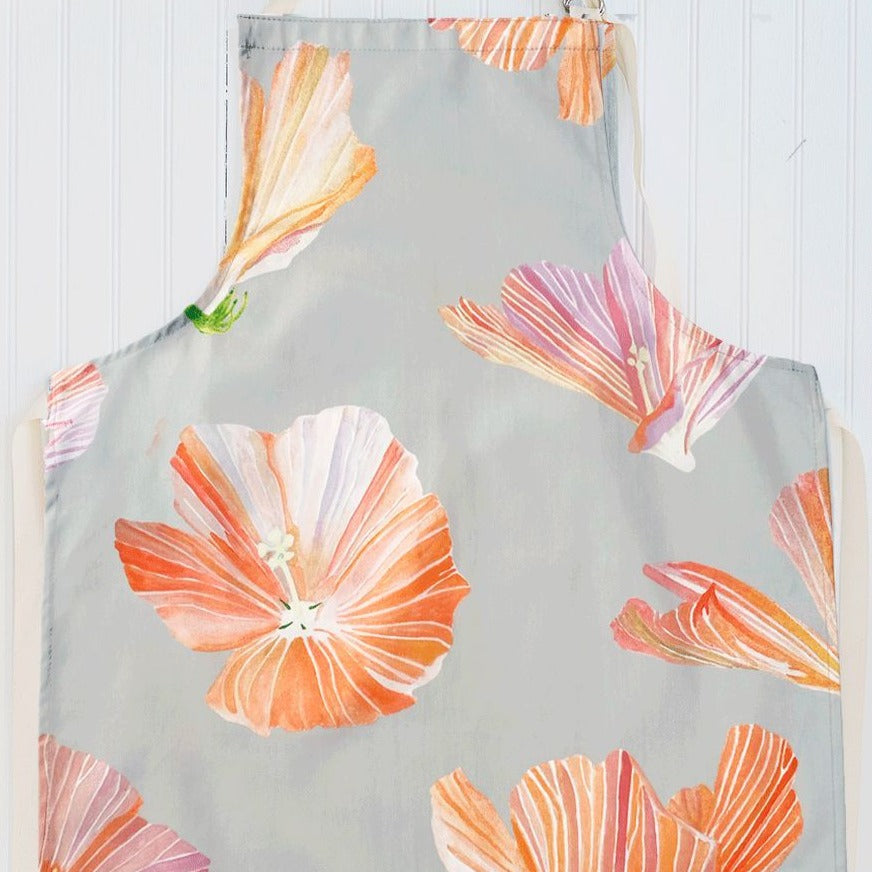 Apron, Hibiscus on Grey