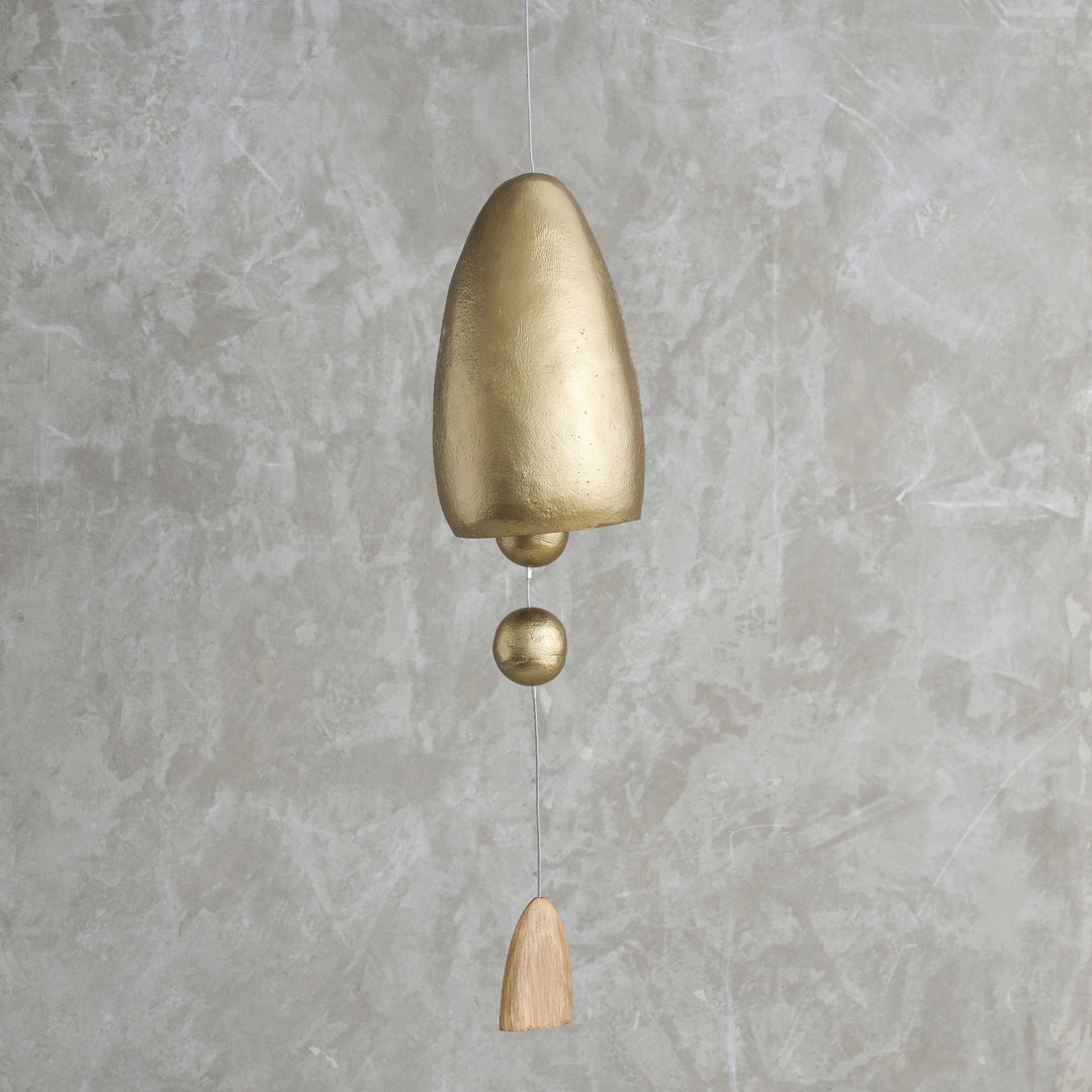 Conical Metal Hanging Bell, Antique Brass