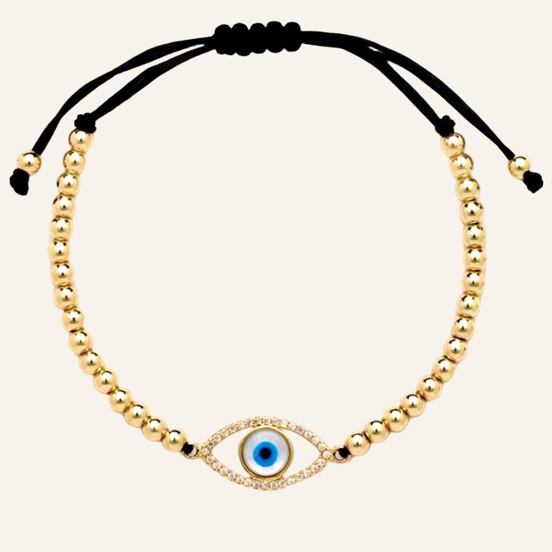 Threaded Beads Evil Eye Bracelet, 18k Gold Plated