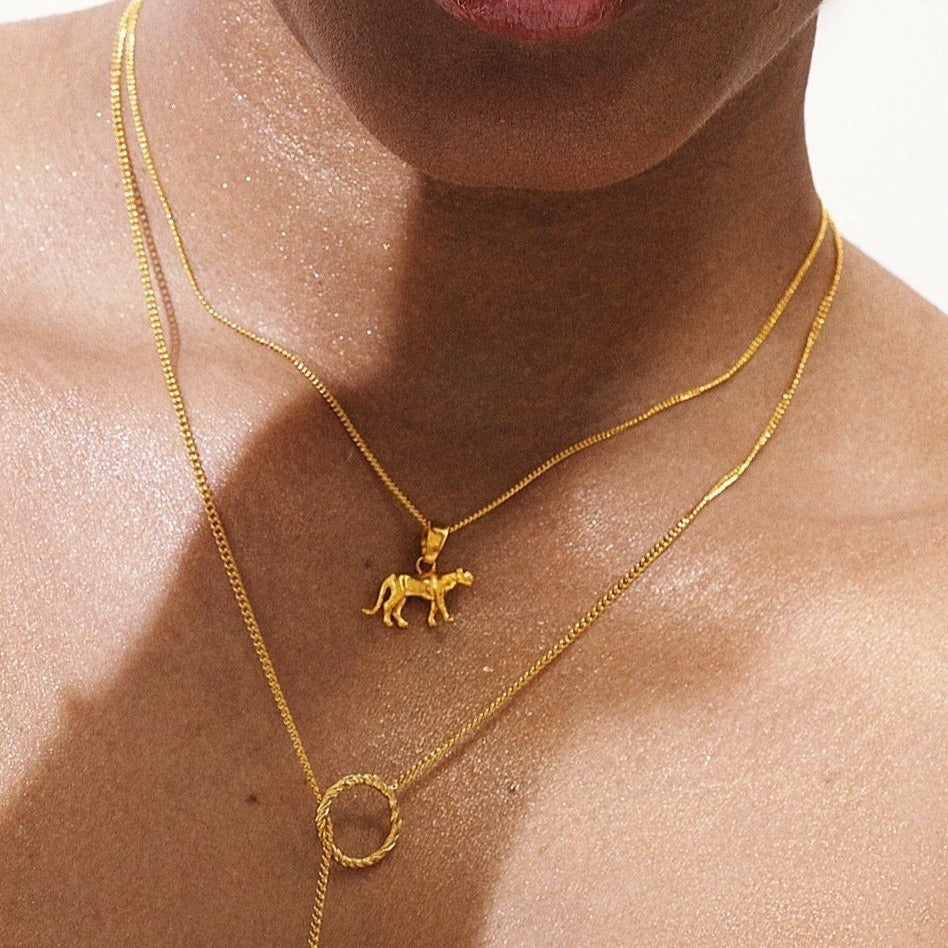 Bronze Jaguar Chain Necklace, 24k Gold Dipped