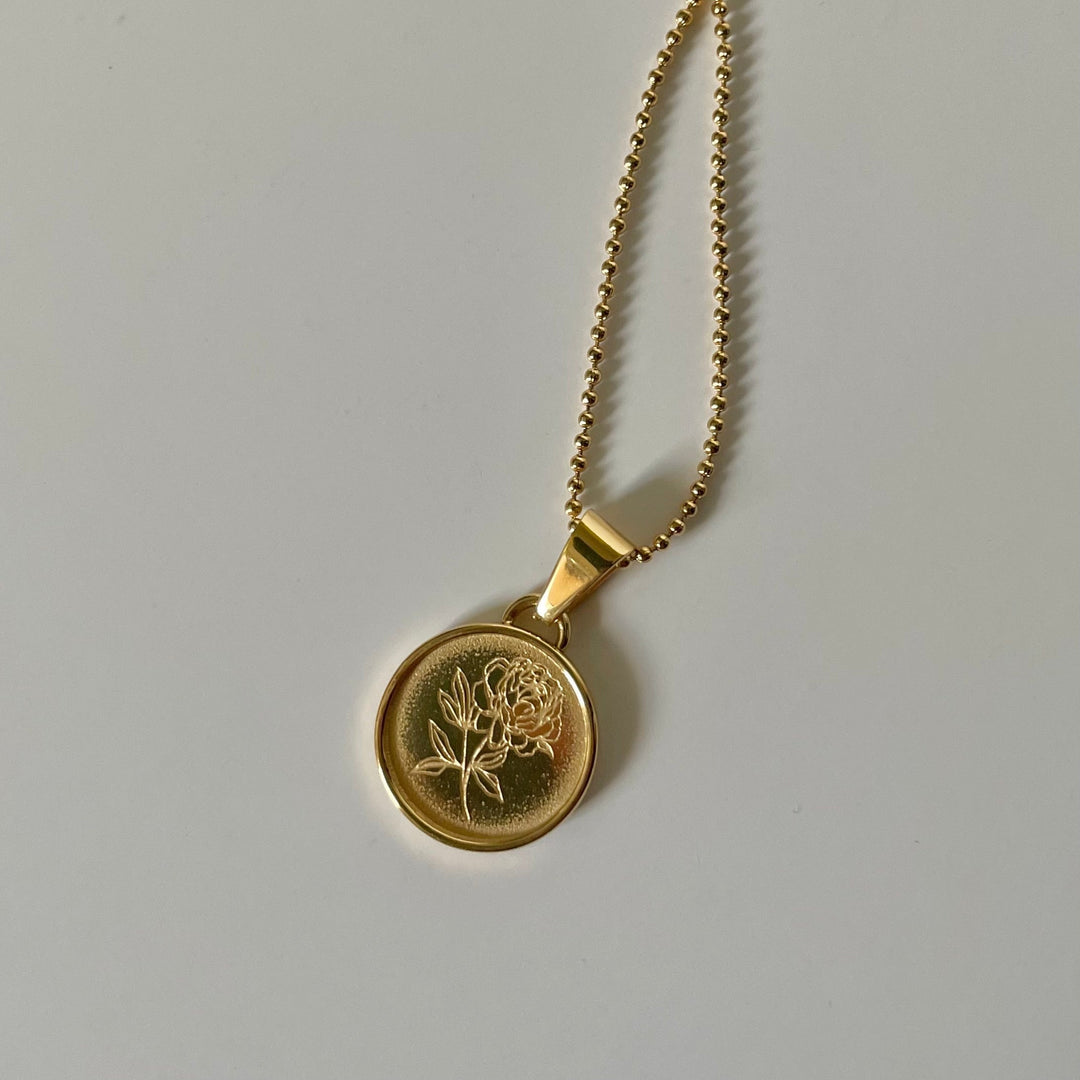 Peony Engraved Necklace, 18K Gold-Plated