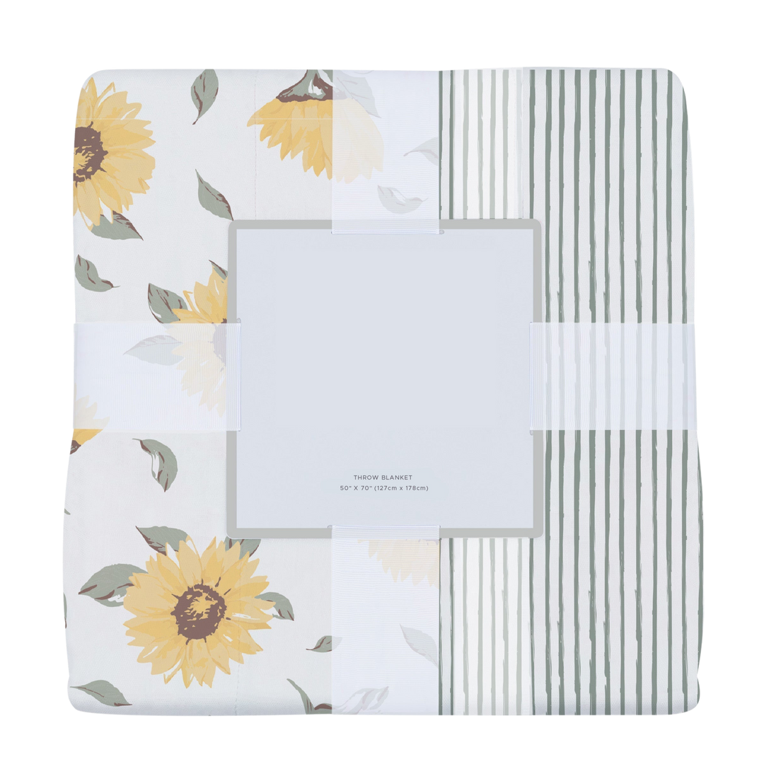 Bamboo Throw Blanket, Sunflowers & Sage Green Stripes