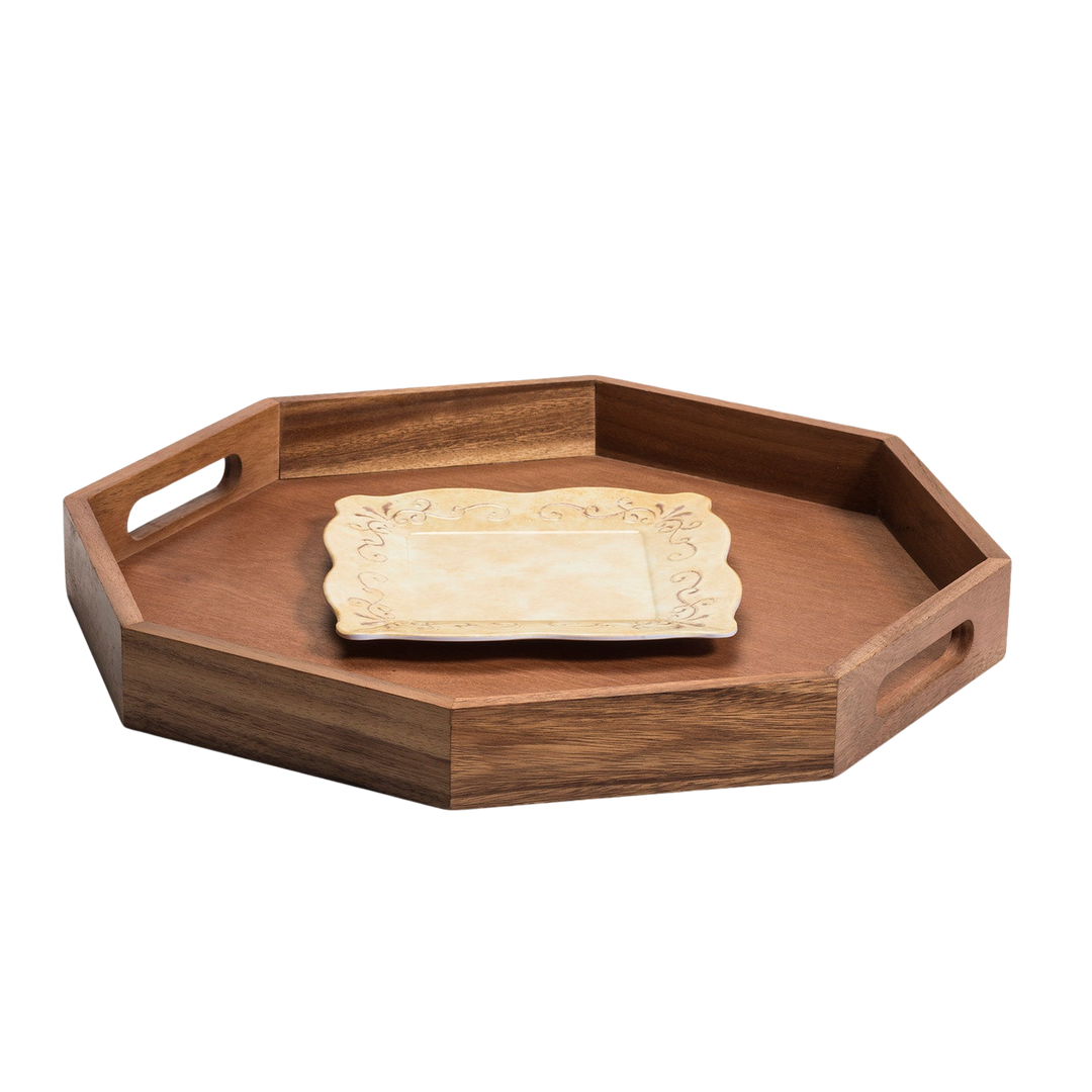 Acacia Wood Serving Tray, Octagon 17"