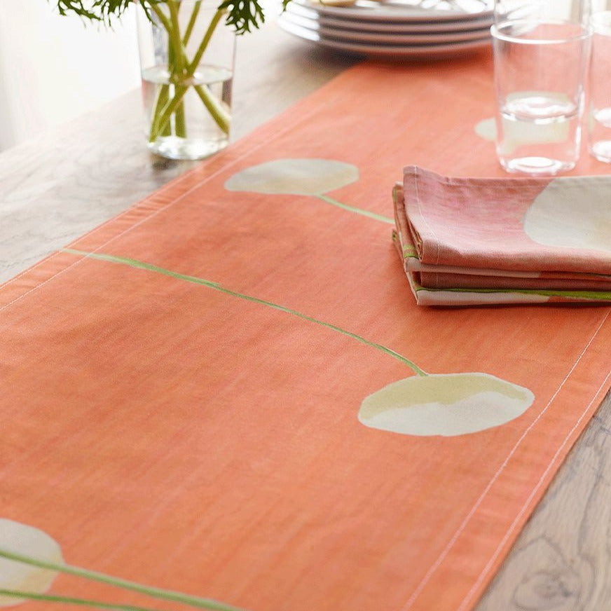 Table Runner, Cream Flowers on Orange