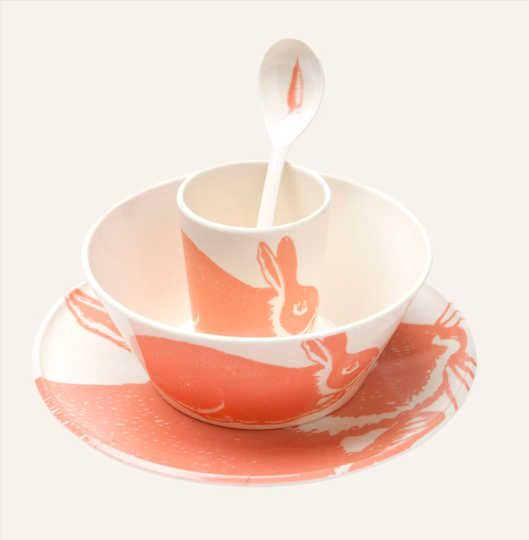 Melamine Kids Bunny Dinner Set, Rose