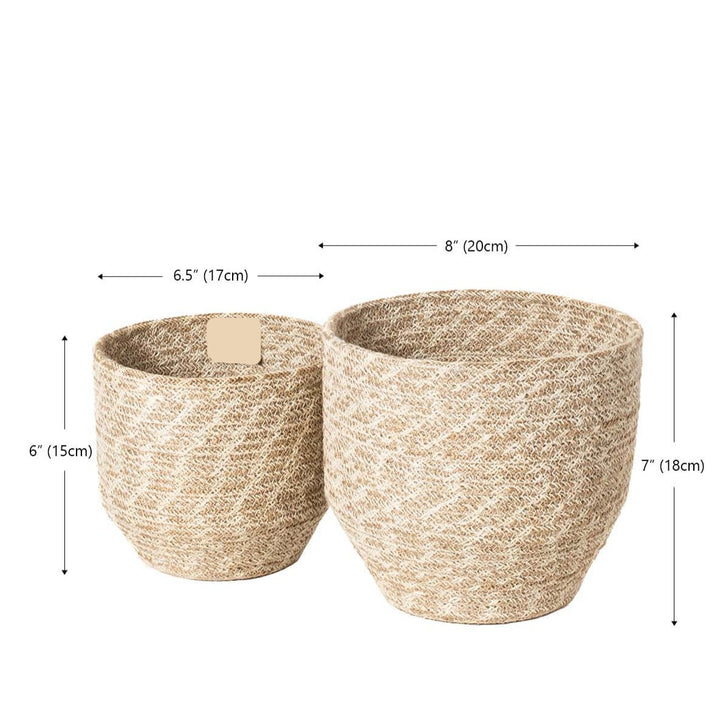 Handwoven Jute Bin, Natural & White Mix