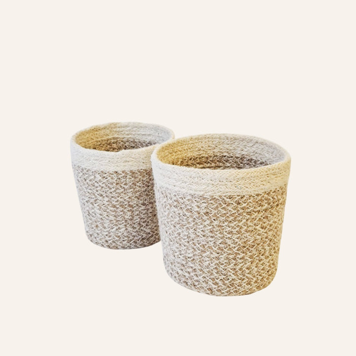 Handwoven Jute Plant Basket, White Trim