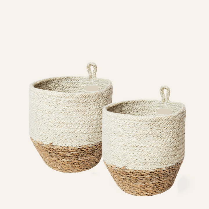 Handwoven Jute Loop Bin, Off-White & Natural