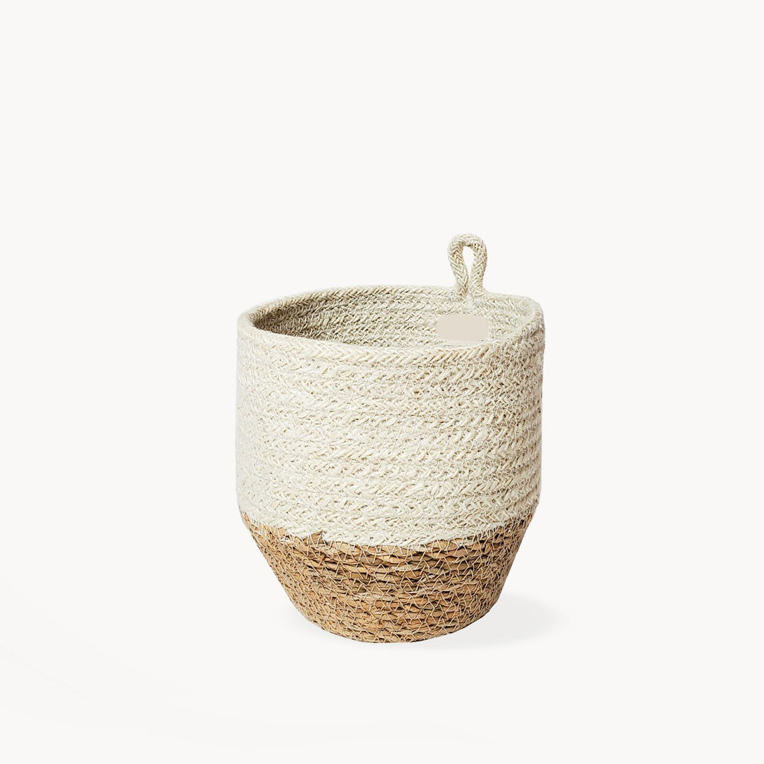 Handwoven Jute Loop Bin, Off-White & Natural