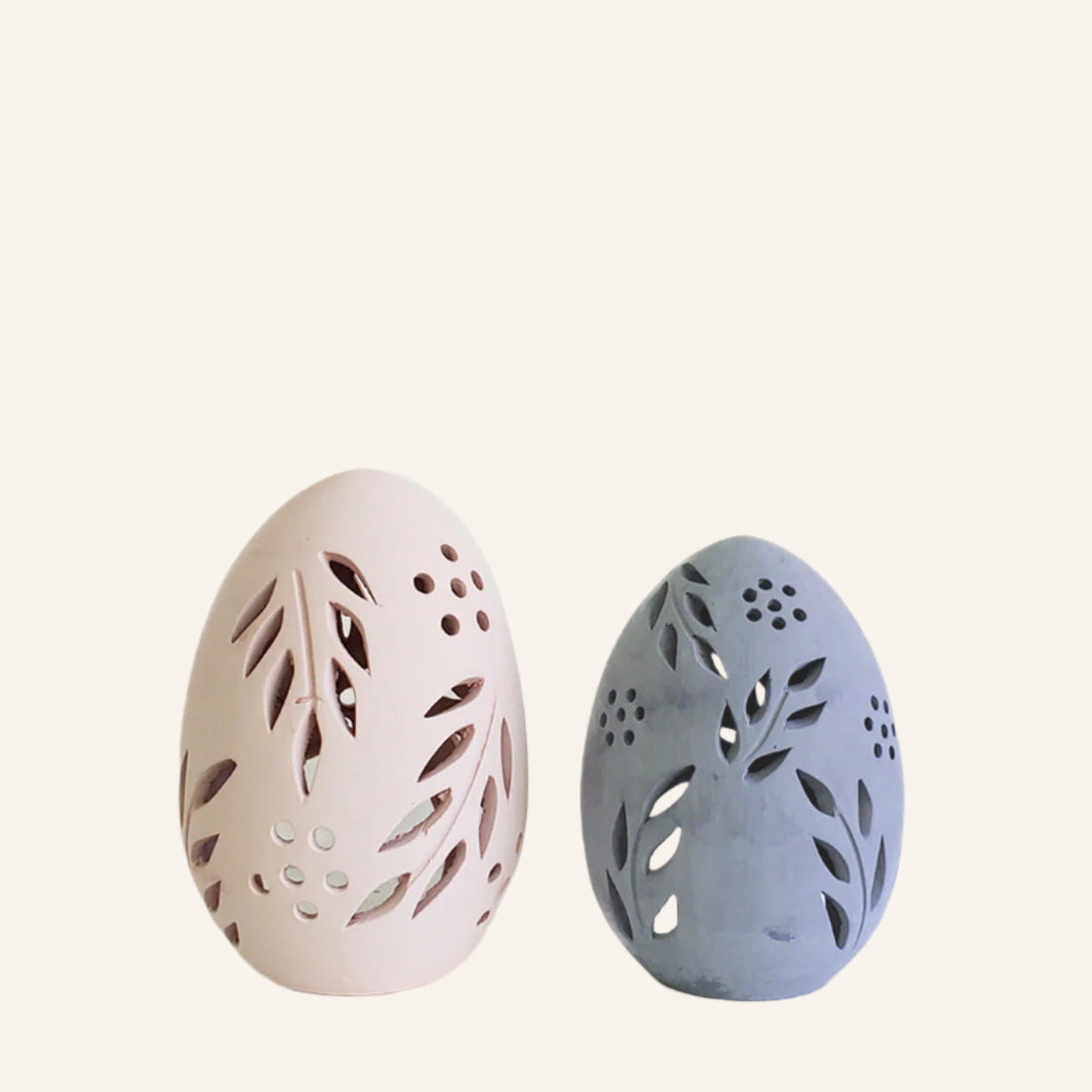 Handmade Terracotta Egg Tea-light Lantern, Set of 2