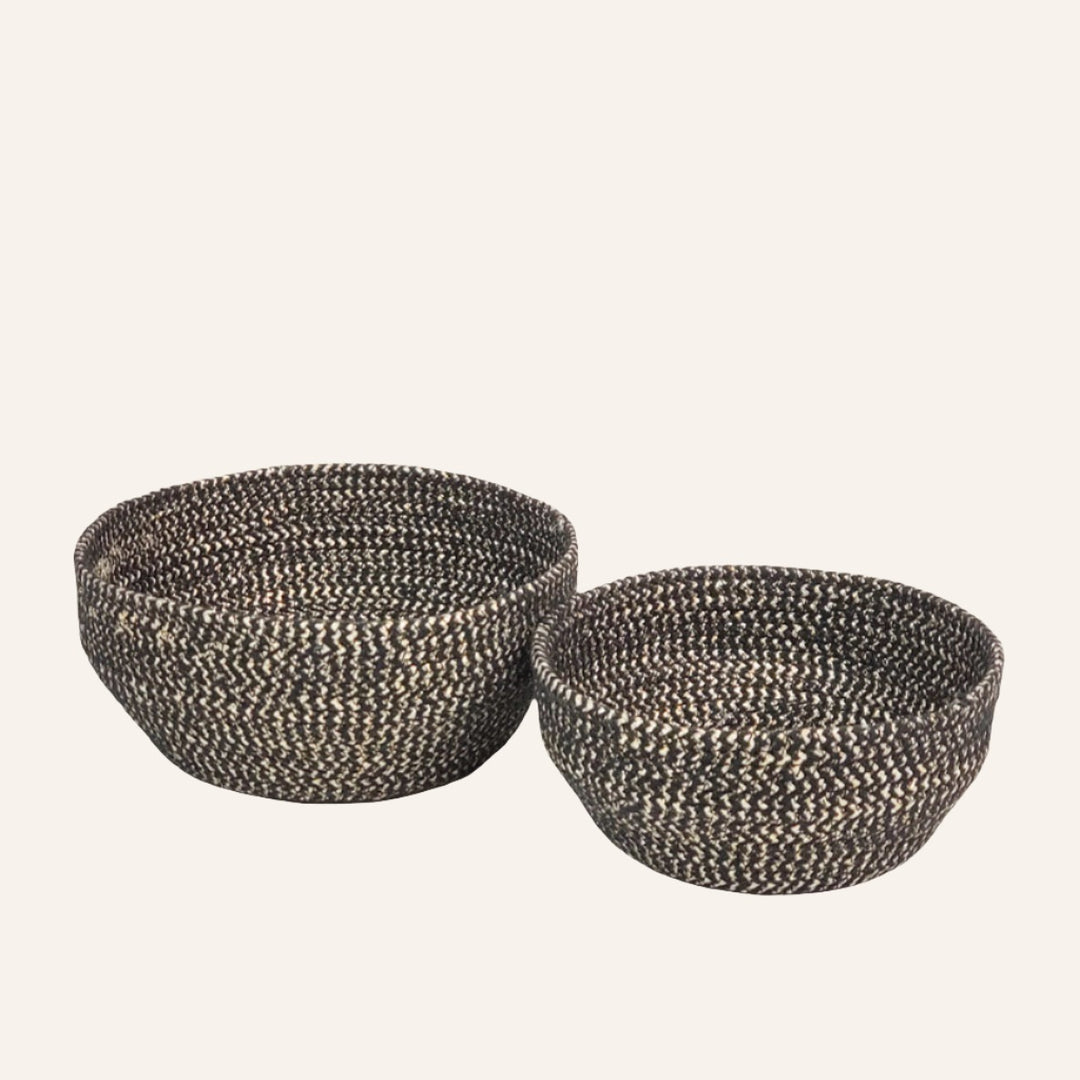 Handmade Set of 2 Bowl Baskets, Black & Gold