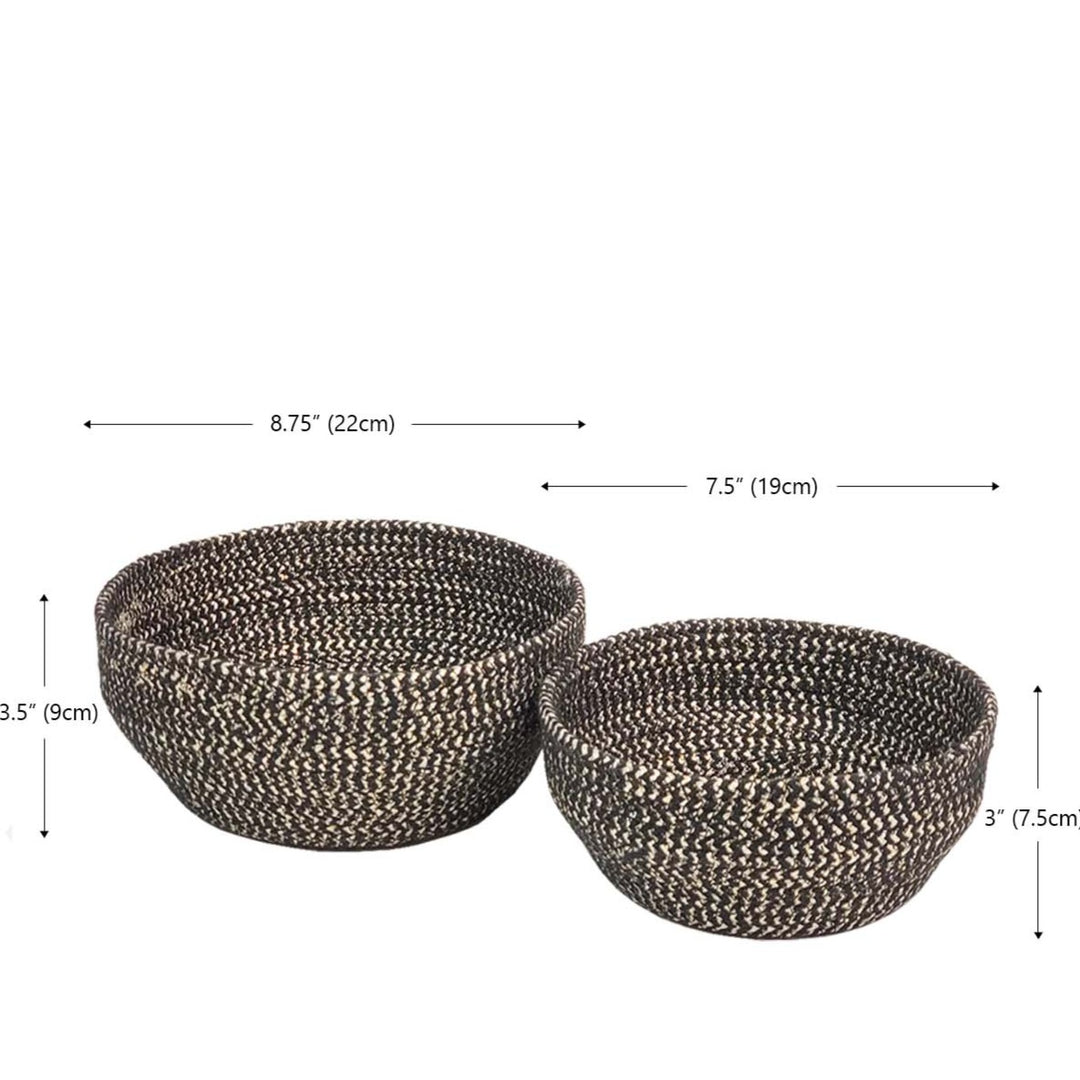 Handmade Set of 2 Bowl Baskets, Black & Gold