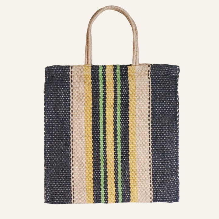 Handwoven Jute Tote Bag, Multi & Navy