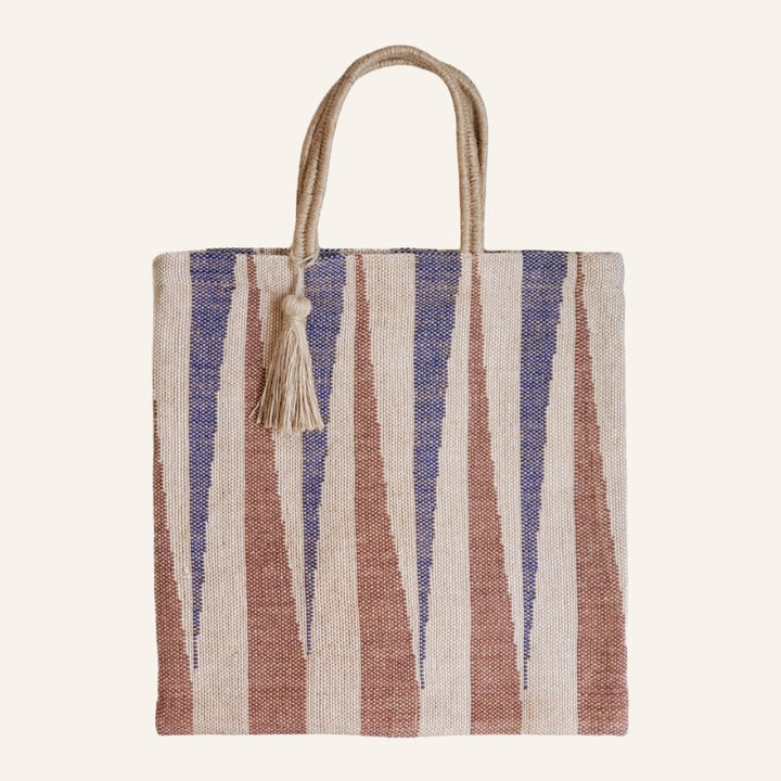 Handwoven Jute Tote Bag, Blue & Brown