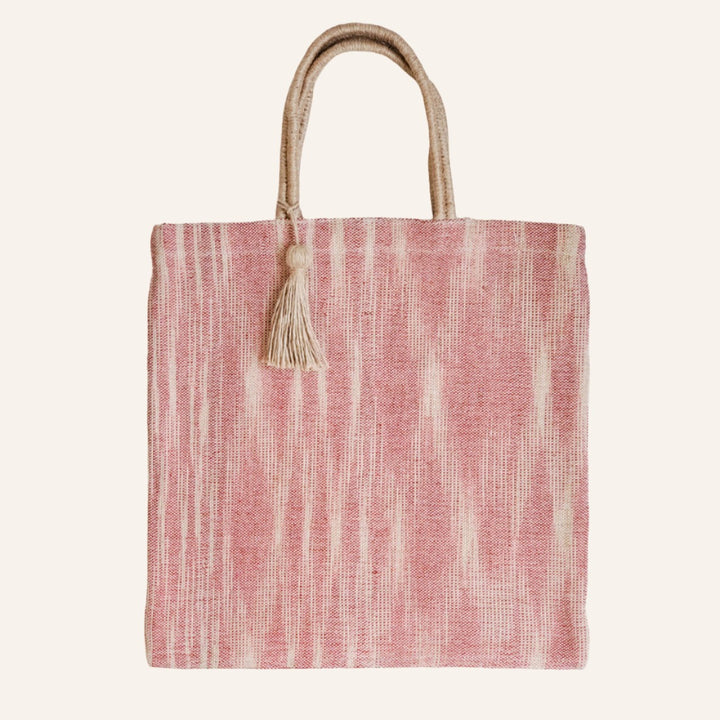 Handwoven Jute Tote Bag, Natural & Red