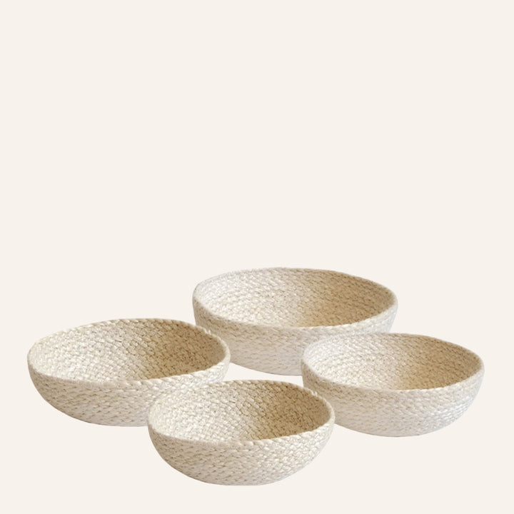 Handwoven Jute Candy Bowls, White (Set of 4)