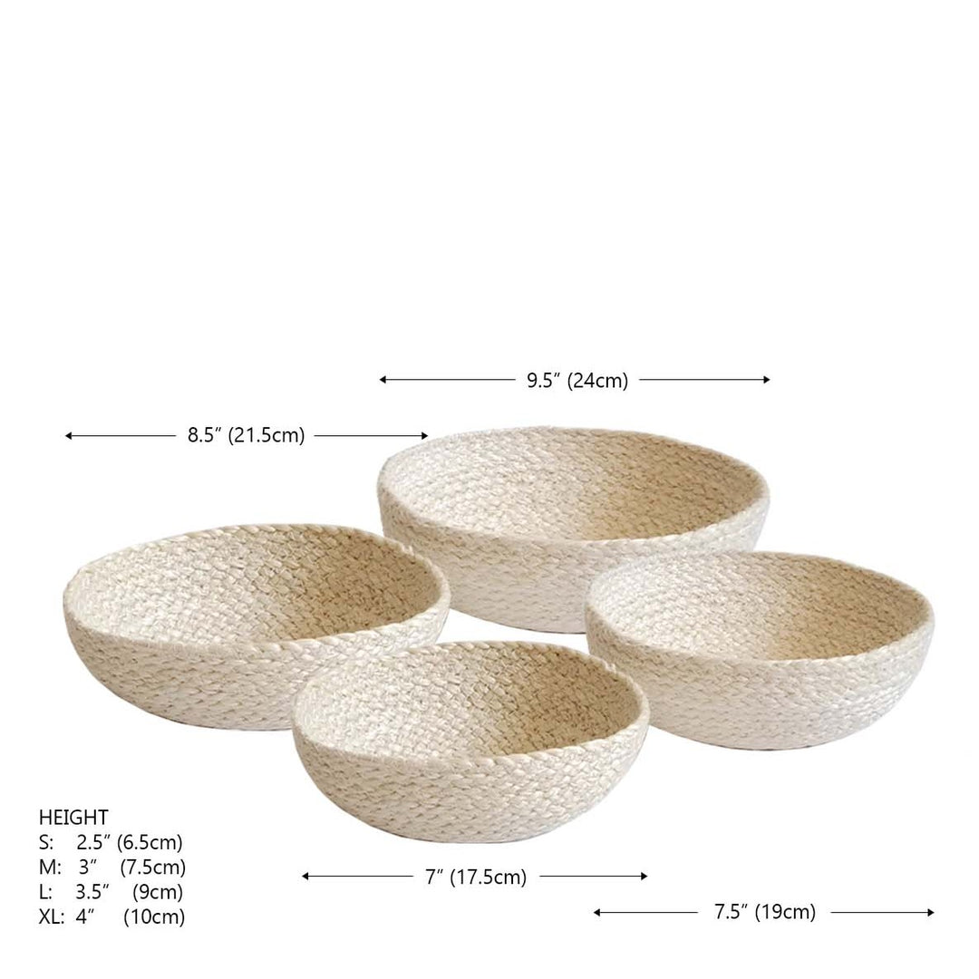 Handwoven Jute Candy Bowls, White (Set of 4)