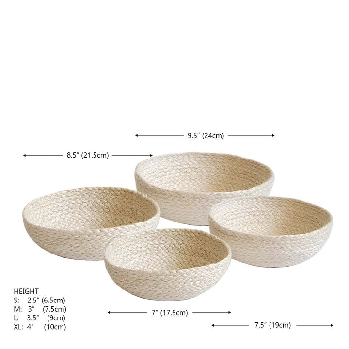 Handwoven Jute Candy Bowls, White (Set of 4)