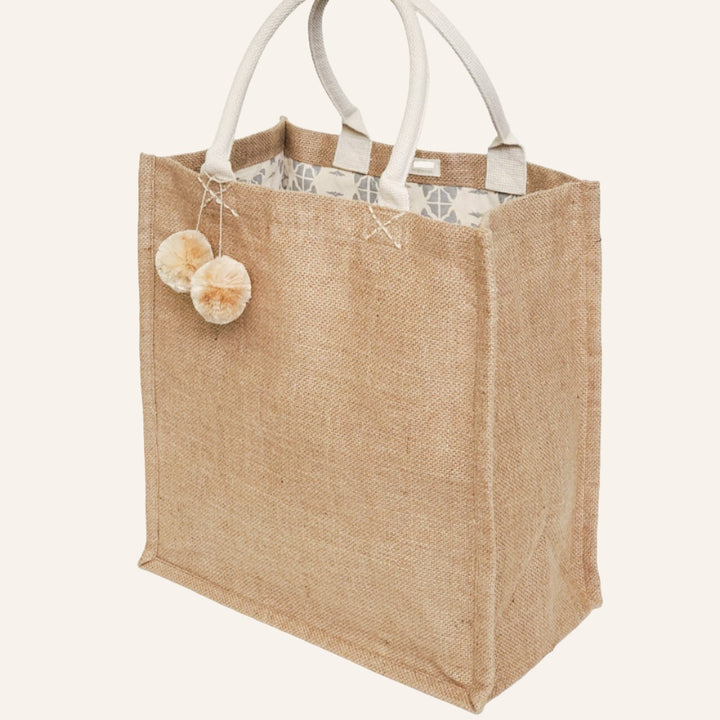 Jute Market Tall Bag, Pompoms