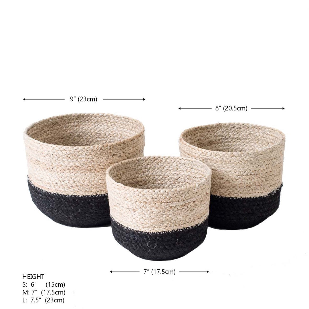 Braided Jute Bin, Natural & Black