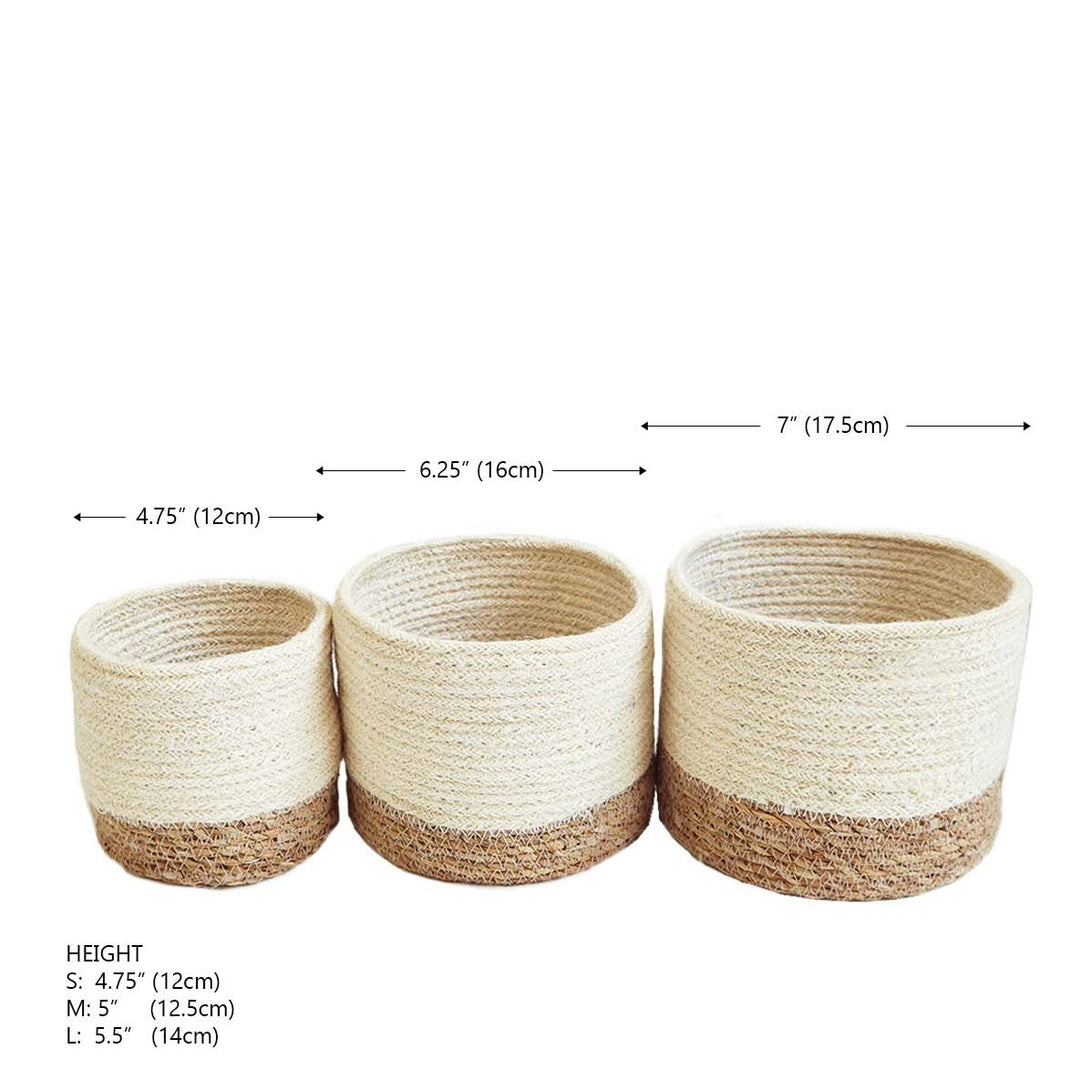 Handwoven Jute Bin, White with Natural Base