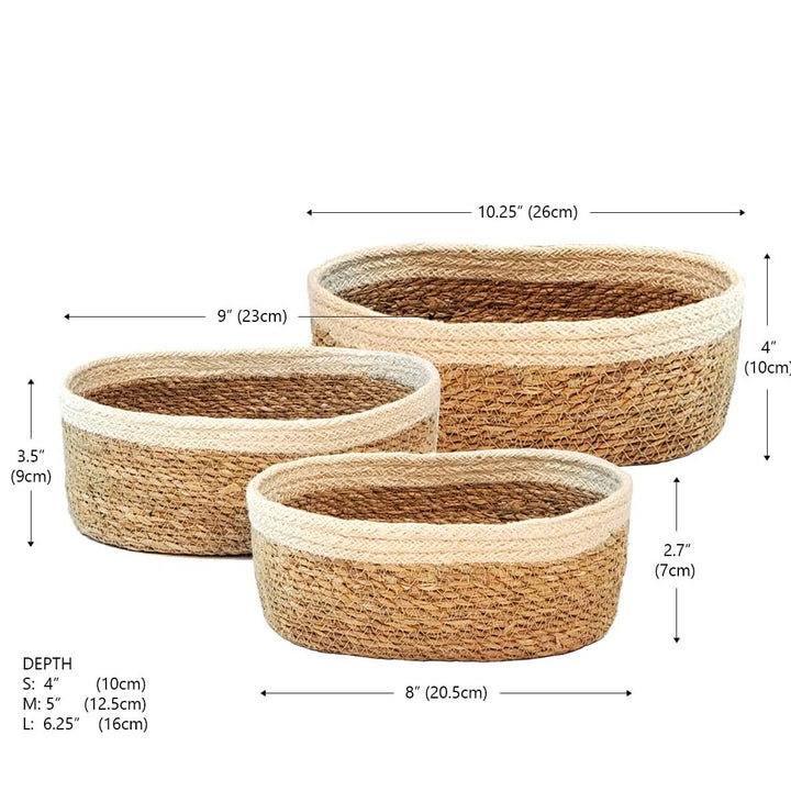 Handmade Oval Bowl Baskets, Natural & Ivory (Set of 3)