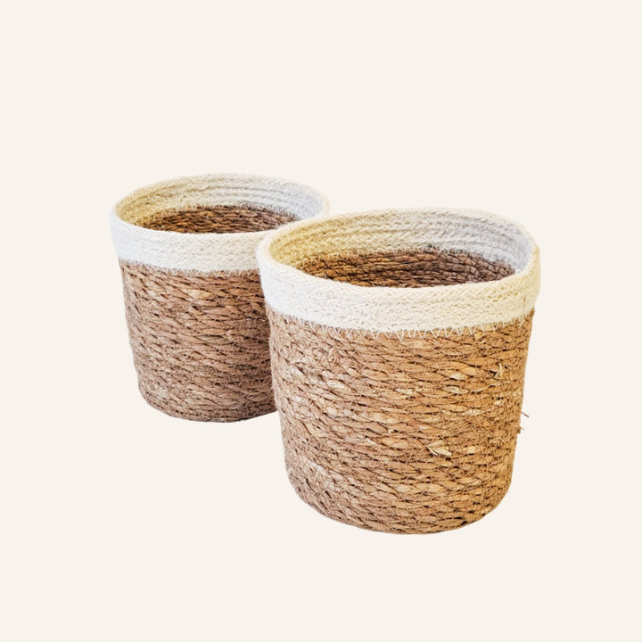 Plant Basket, Natural & White Trim