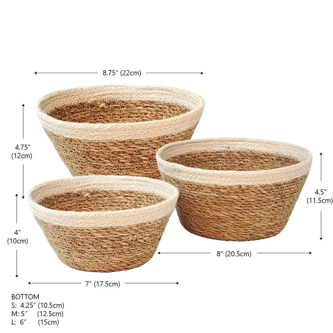 Handmade Plant Bowl Baskets, Natural & Ivory (Set of 3)