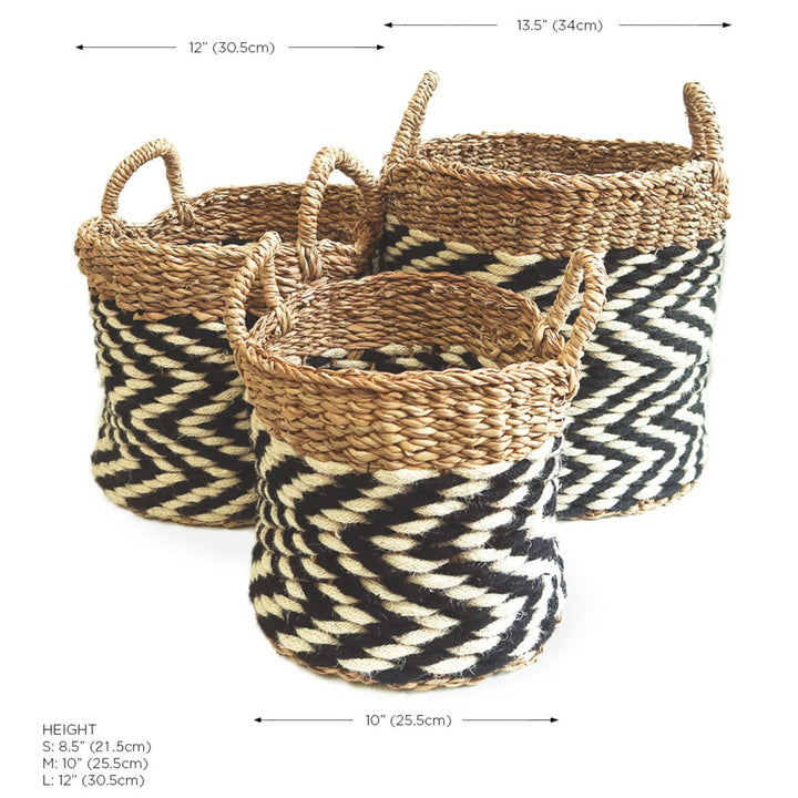 Handwoven Zigzag Basket, Black & White