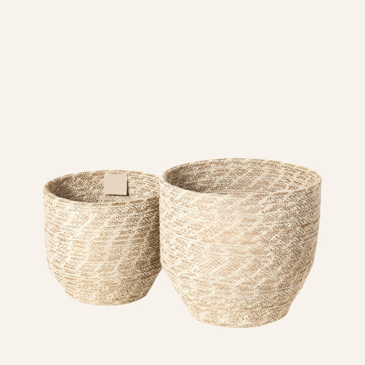 Handwoven Jute Bin, Natural & White Mix