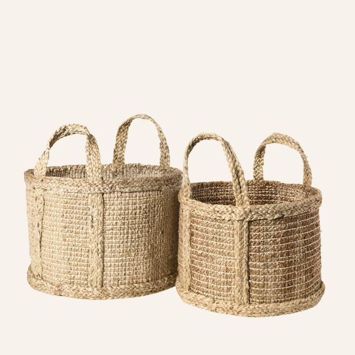 Handwoven Thick Jute Basket, Natural Handles