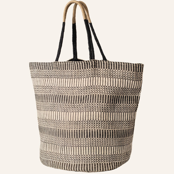 Oversized Jute Tote Bag, Black & Off-White