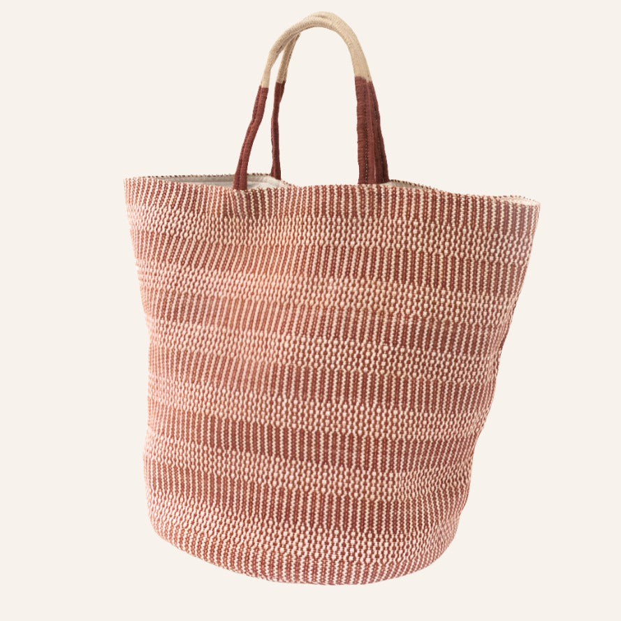 Oversized Jute Tote Bag, Brown & Off-White