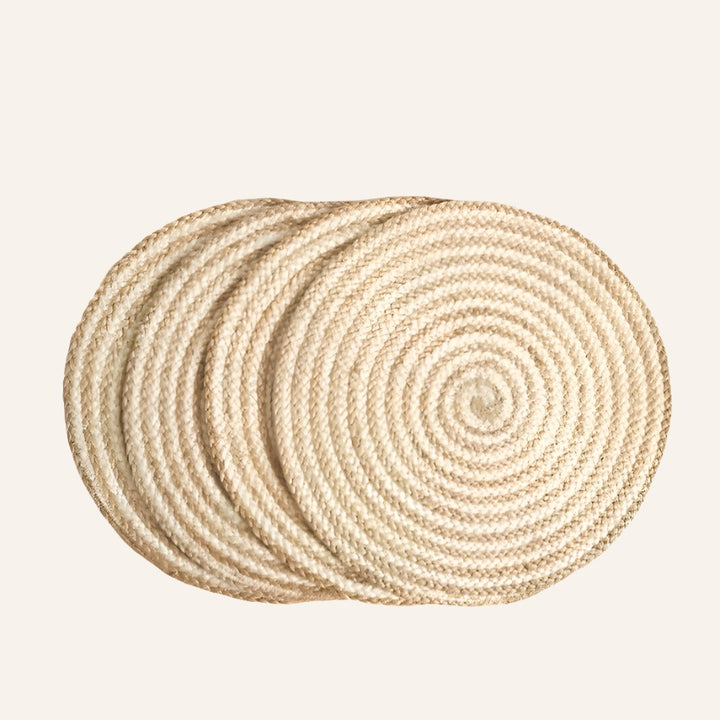 Handwoven Spiral Placemats, Natural & White (Set of 4)