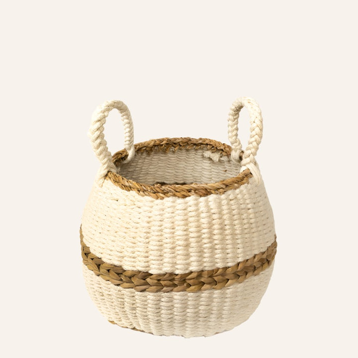 Handwoven Seagrass Jute Basket, Natural & White