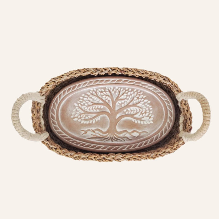 Oval BREAD BASKET WITH WARMING STONE, TREE OF LIFE