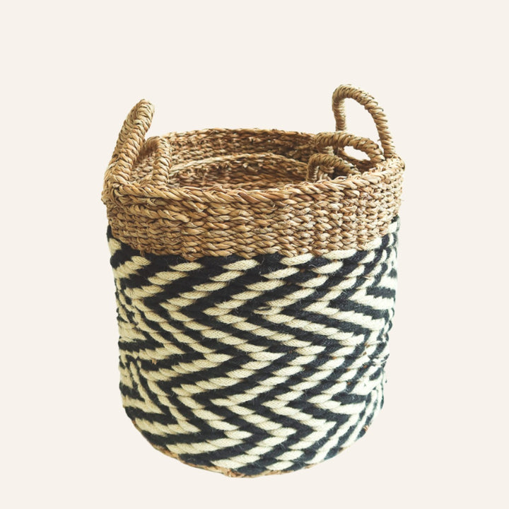 Handwoven Zigzag Basket, Black & White