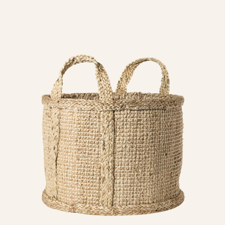 Handwoven Thick Jute Basket, Natural Handles