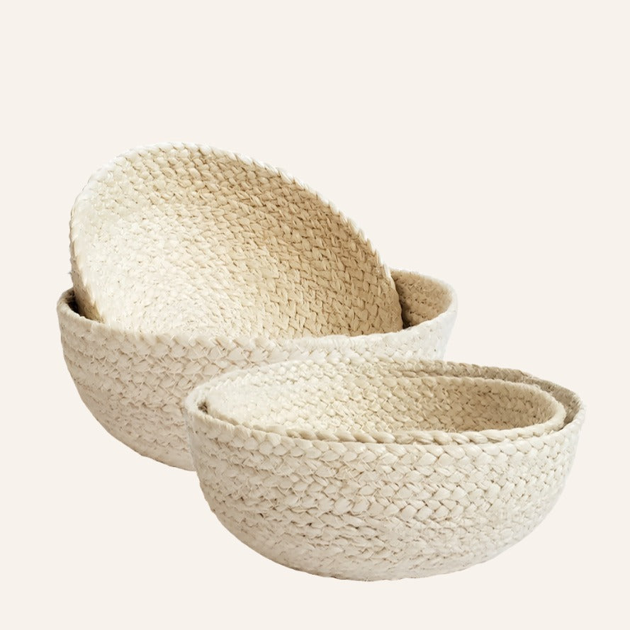 Handwoven Jute Candy Bowls, White (Set of 4)
