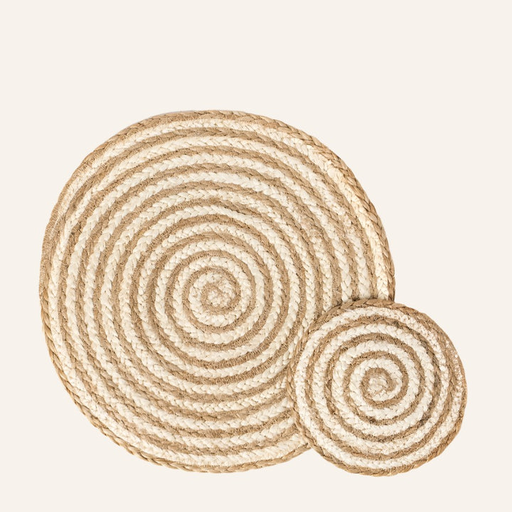 Handwoven Spiral Placemats, Natural & White (Set of 4)