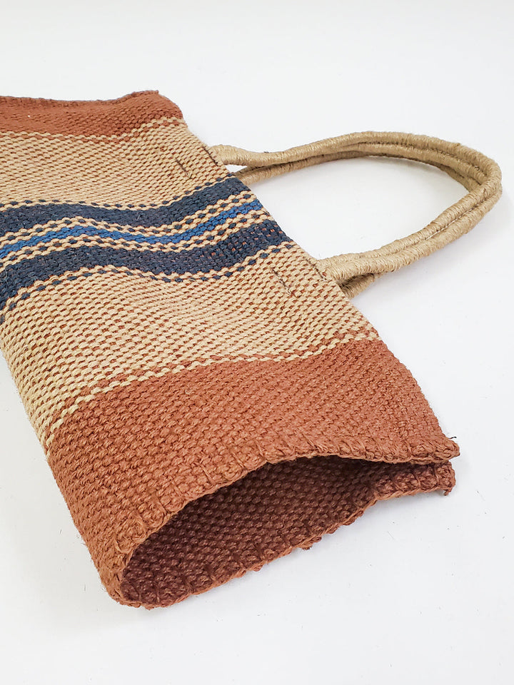 Handwoven Jute Tote Bag, Multi & Light Brown