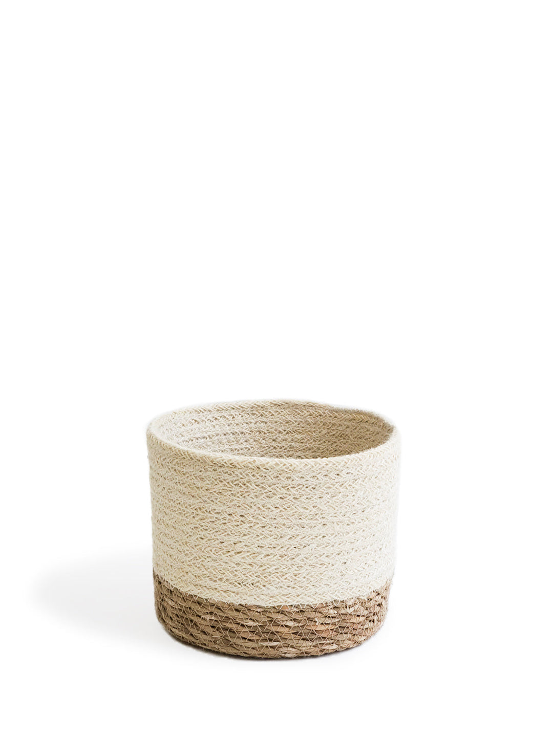 Handwoven Jute Bin, White with Natural Base