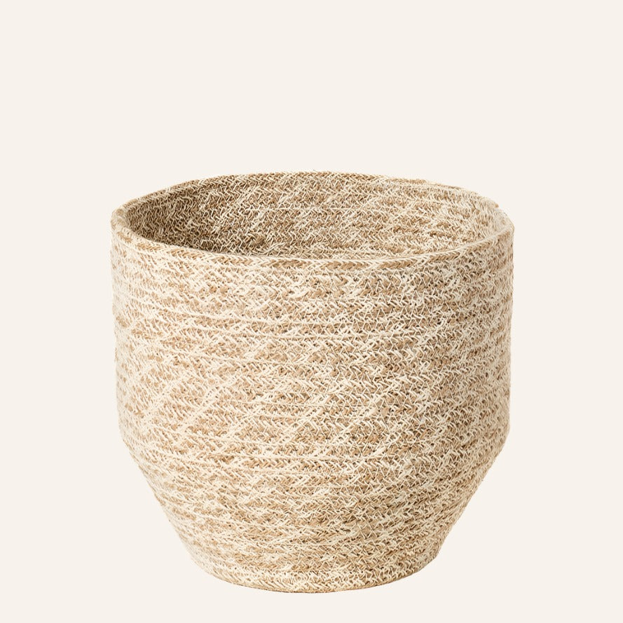 Handwoven Jute Bin, Natural & White Mix