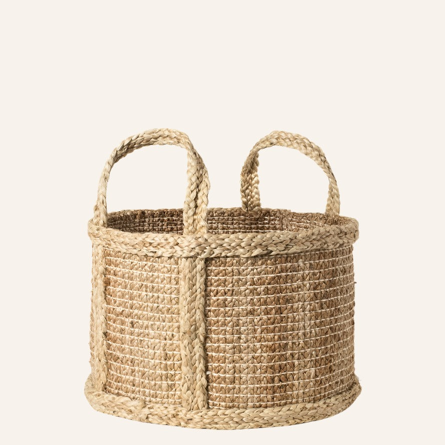 Handwoven Thick Jute Basket, Natural Handles