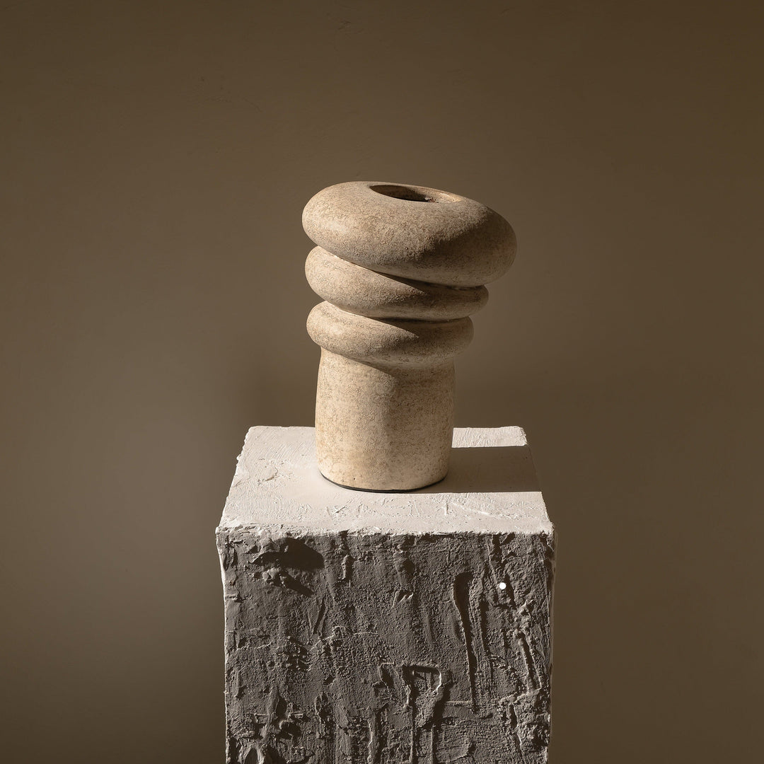 Handmade Clay Vessel Vase, Tilted Layers