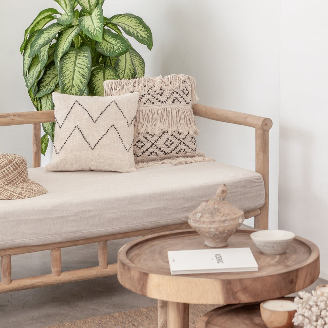 Handmade Organic Cotton Tasseled Pillow Cover, Boho Macrame